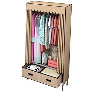 Stoffen kleerkast, draagbare kledingkast, Stoffen kledingkast met ophangrail en 2 lades, opvouwbare kledingkast, opbergorganisator, roze-70x48x165cm (Color : Brown, Size : 70x48x165cm)