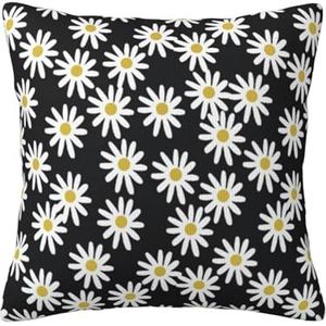YUNWEIKEJI Madeliefjes bloemen bloemen bloem zwart-wit eenvoudig, kussensloop decoratieve kussensloop zachte polyester kussenslopen 45x45 cm