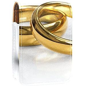 gouden trouwringen Lipgloss Houder Lipstick Case Draagbare Mini Lipstick Opbergdoos Reizen Lipstick Organizer Case met Spiegel voor Vrouwen, Meerkleurig, 9.5x2x7 cm/3.7x0.8x2.7 in