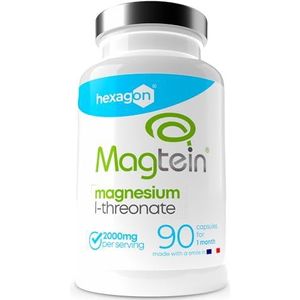 Magtein L-Threonaat Magtein 2000 mg – geheugen, mentale helderheid, herstellende slaap – optimale hersenassimilatie – gepatenteerde vorm uit MIT – kuur + 1 maand – 90 veganistische capsules Hexagon
