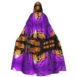 DEXNEL Halloween Uil Ghost Pompoen 150 cm Hooded Cape Unisex Halloween mantel voor duivel heks tovenaar Halloween Cosplay, aankleden