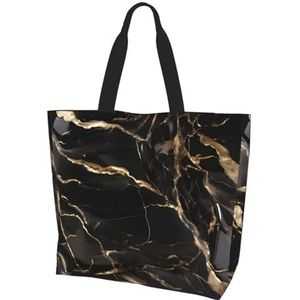 Zwarte Gouden Marmeren Vrouwen Grote Capaciteit Schouder Waterdichte het Winkelen Zak voor Dagelijkse Reis Gift Bag, Zwart, Eén maat