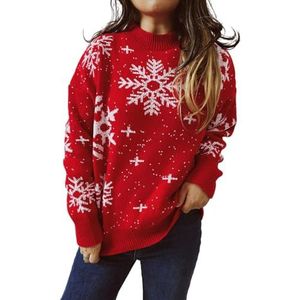 GKEIOSHQIL Dames Kerst Sneeuwvlokpatronen Gebreide Trui Lange Mouwen Rondnek Vintage Pullover Tops,Rood,L