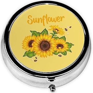 LAMAME Zonnebloem Gedrukte Ronde Pillendoos 3 Compartiment Mini Pil Box Draagbare Reispillenorganisator