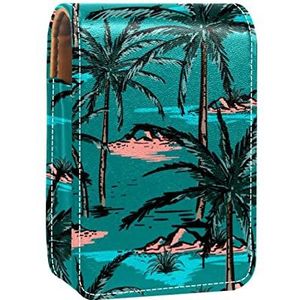 Zomer Island Lipgloss Houder Lipstick Case Draagbare Mini Lipstick Opbergdoos Reizen Lipstick Organizer Case met Spiegel voor Vrouwen, Meerkleurig, 9.5x2x7 cm/3.7x0.8x2.7 in