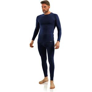 sesto senso Lang ondergoed heren set katoen lange mouwen onderhemd lange onderbroek thermisch ondergoed winter functioneel ondergoed, donkerblauw, S