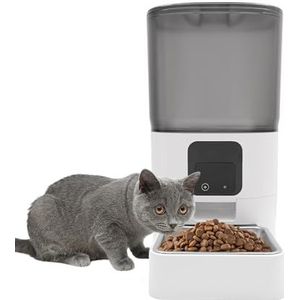 6 liter voederautomaat voor katten, kattenvoerautomaat, app-bediening, automatische voederdispenser voor katten en honden, kattenvoerautomaten met roestvrijstalen bak, wit