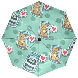 Kat Baby Panda Polka Dot Paraplu Automatisch Opvouwbaar Auto Open Sluiten Paraplu's Winddicht UV-bescherming voor Mannen Vrouwen Kinderen