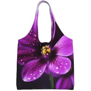 RLDOBOFE Paarse bloemenprint canvas draagtas voor vrouwen esthetische boodschappentassen schoudertas herbruikbare boodschappentassen, Zwart, One Size