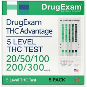 DrugExam 5 Pack - Marihuana Test Dip Card. Cannabinoïden Testen Test. Snelle Test Dip Kaarten. Individueel verpakt. Gedetailleerde instructies inbegrepen. Eenvoudig te gebruiken.