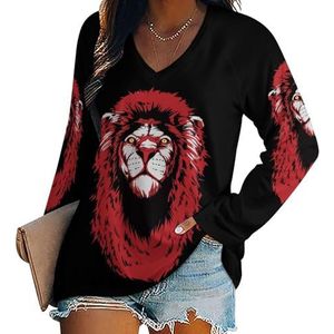 Rood Haar Leeuwenkop Vrouwen V-hals Shirt Lange Mouw Tops Casual Losse Fit Blouses