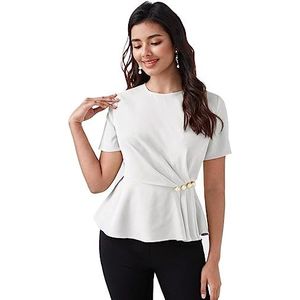 dames topjes Peplum-top met effen pareldetail (Color : Wei�, Size : XL)