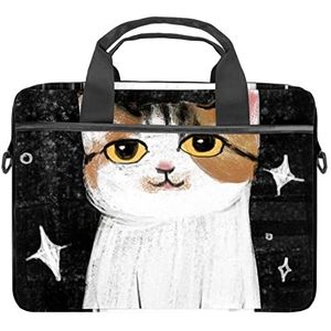 Meisje Vlinder Bloemen Laptop Schouder Messenger Bag Crossbody Aktetas Messenger Sleeve voor 13 13.3 14.5 Inch Laptop Tablet Beschermen Tote Bag Case, Zwarte Kat, 11x14.5x1.2in /28x36.8x3 cm