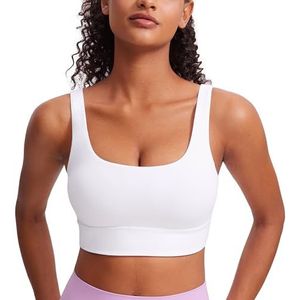 CRZ YOGA Butterluxe Womens U Back Sport BH met Scoop Neck Gewatteerde Low Impact Yoga Bra Workout Crop Top met Ingebouwde BH wit S