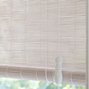 SANJIAOJIA Rolgordijn van wit bamboe, natuurlijke Romeinse rolgordijnen, lichtfilterende rolluik, houten raamgordijnen met lift, verduisteringsgordijn voor binnen, thuis, kantoor, keuken, op maat (B 70 x H 120