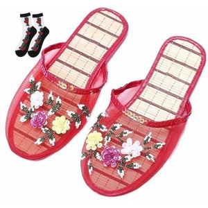 Chinese Mesh Slippers for Vrouwen Bloemen Kralen Comfortabele Ademende Mesh Chinese Sandaal Slippers (Color : F, Size : 39 EU)