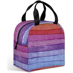 Regenboog kleur houten strepen dames lunchtas met grote zak geïsoleerde lunchbox voor mannen reizen picknick werk grappig