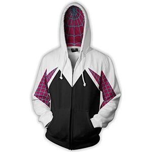 QYIFIRST Unisex Anime 3D-print hoodie lange mouwen sweatshirt Amazing Spider Gwen cosplay kostuum capuchontrui wit S (borstomvang 104 cm)