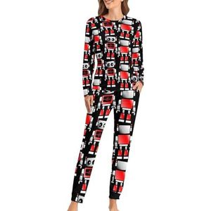Rode En Witte Robot Grappige Pyjama Set Voor Vrouwen Met Lange Broek Zachte Loungewear Pj Set Nachtkleding