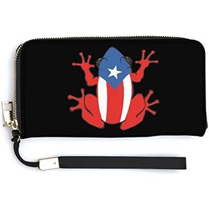 Puerto Ricaanse kikker vlag dames portemonnee lederen lange clutch portemonnee grote capaciteit kaart organisator met polsbandje
