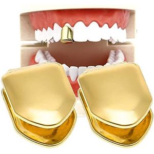 Gouden Bretels Enkele Tanden - 2 Stuks 14K Vergulde Grillz Hip Hop Top Tand