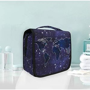 Hangende opvouwbare toilettas wereldkaart blauwe ster make-up reisorganizer tassen tas voor vrouwen meisjes badkamer