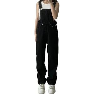 OHERUWKLS Dames Zomer Casual Verstelbare Bandje Rechte Losse Denim Overalls Met Wijde Pijpen,zwart,L