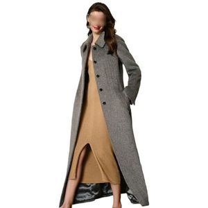 ARGEA High-end temperament grijze alpaca fluwelen jas dames ultralange sectie slanke dubbelzijdige wollen tweed jas herfst en winter (Color : D, Size : L)