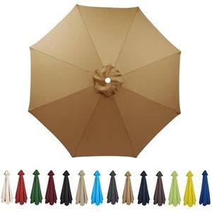 HonunGron Vervangende parasolluifel 2 m 2,7 m 3 m + 6 armen/8 armen vervanging parasol stoffen hoes voor tuintafel paraplu anti-ultraviolet vervangende parapludoek, Kaki, 2.7m / 6 Arms