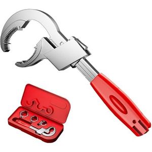Dorccsi Zelfinstelsleutel, zelfinstellende pijpsleutel van aluminiumlegering met 80 mm brede kaakopening, antislip tanden universele sleutel met 3 hulzen kop en doos voor sanitair auto-industrie