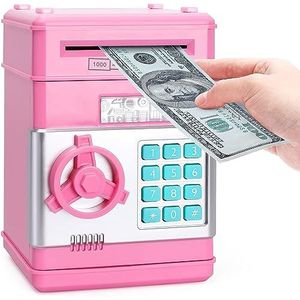 Kids Money Box Toy Money Box with Electronic Lock Automatic Rolling Paper, ATM, Money Safe Box for 3, 4, 5, 6 and 7 Years Old Kids, Boys and Girls, Best Toy Gifts for Birthday and Christmas (pink)