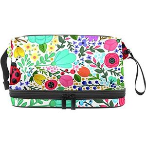 Grote capaciteit reizen cosmetische tas,Multi flower Pattern mooie, make-up tas, waterdichte make-up tas organisator, Meerkleurig, 27x15x14 cm/10.6x5.9x5.5 in