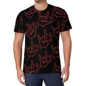 ASL I Love You Sign Language T-shirt met korte mouwen voor heren, casual T-shirt met ronde hals, modieus zomertops