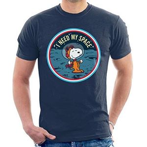 Peanuts Snoopy On The Moon I Need My Space T-shirt voor heren, Donkerblauw, XL