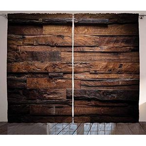 ABAKUHAUS Chocola Gordijnen, Rough Dark Timber, Woonkamer Slaapkamer Raamgordijnen 2-delige set, 280 x 245 cm, Donkerbruin
