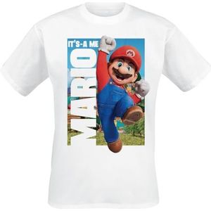 Super Mario It's A Me T-shirt voor heren, korte mouwen, wit, L, 100% katoen, regular/standaard pasvorm