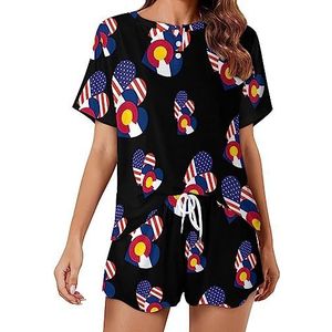 Colorado Amerikaanse hart vlag mode 2 stuks dames pyjama sets korte mouw nachtkleding zachte loungewear stijl-17