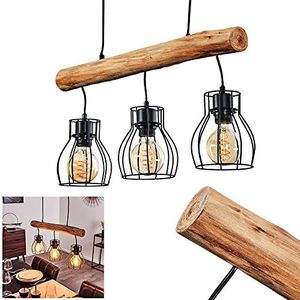 Hanglamp Gondo, hanglamp van metaal/hout in zwart/bruin, 3 lampen, 3 x E27, moderne hanglamp, zonder gloeilampen