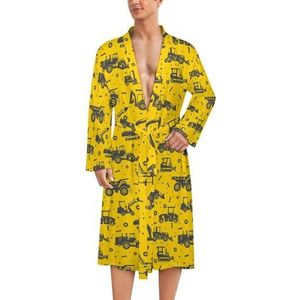 Cartoon graafmachine en tractor herenmantel zachte badjas pyjama nachtkleding loungewear ochtendjas met riem L