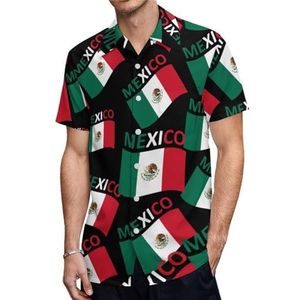 Vlag van Mexico Herenshirts met korte mouwen, casual overhemden met knopen, zomertops met zak