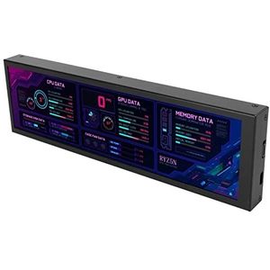 CPU Temperatuur Monitor, DIY Thema Computer Temperatuur Monitor Energiebesparing 8.8in IPS 1920x480 60Hz voor Desktop (Zwart)