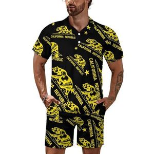 California Republic Bear Poloshirt voor heren, set met korte mouwen, trainingspak, casual strandshirts, shorts, outfit, S