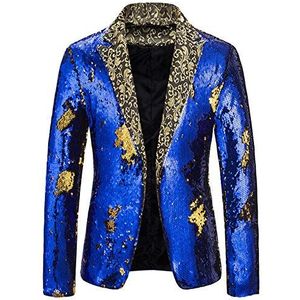 DaiHan Herencolbert blazer kostuumjack vrije tijd pailletten glitter smoking jas pak jas carnaval kostuum voor bruiloft party feestelijk, blauw, XL