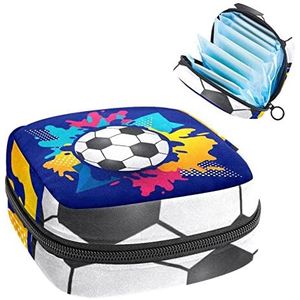 Periode Pouch, Draagbare Tampon Opbergtas voor Maandverband, Voetbal Blauw, Meerkleurig, 4.7x6.6x6.6 in/12x17x17 cm