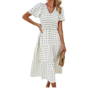 Dames zomer midi-jurk bloemenprint boho jurk V-hals casual feest Boheemse vloeiende lange jurk voor dames, Wit, M