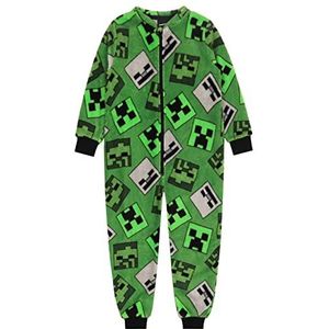Minecraft - Eendelige pyjama/jumpsuit voor jongens, groen, rits, onesie 7-8 jaar