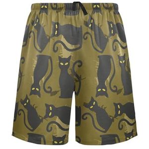 LI ZHI XIN Herenpyjamabroek, korte pyjamabroek, zomer casual shorts, elastische tailleband met trekkoord, rechte losse pasvorm met 2 zakken, S-XXL kattencartoonpatroon, Meerkleurig, S