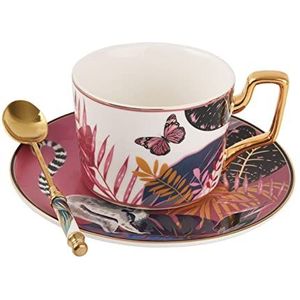 Euro Style Cup Keramische Koffiemokken China Engeland Bone Tea Cup Schotel Set voor Ontbijt Middagthee, Vlinder, 200ml