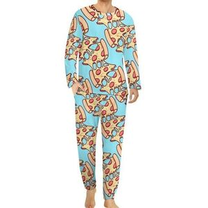 Pizza patroon comfortabele heren pyjama set ronde hals lange mouw loungewear met zakken 5XL
