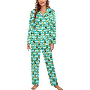 Tropic Cartoon Trendy Ananas Lange Mouw Pyjama Sets Voor Vrouwen Klassieke Nachtkleding Nachtkleding Zachte Pjs Lounge Sets